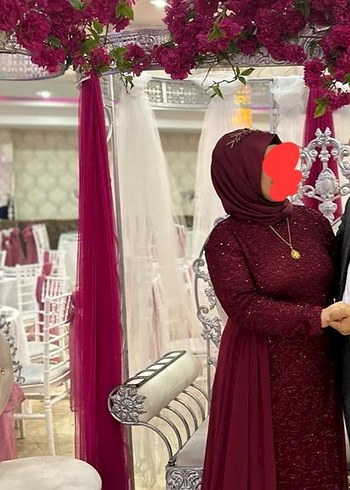 Bordo Uzun Drapeli Abiye Elbise