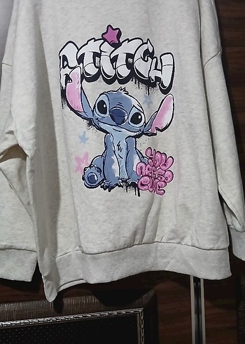 LC Waikiki Stitch Baskili Gri Kapusonsuz Sweatshirt