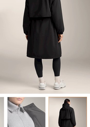 Siyah Yüksek Yakalı Kadın Midi Parka - Görsel 2