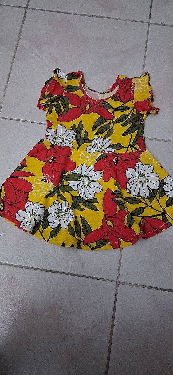 Sarı Çiçekli Kısa Kollu Kız Elbisesi - Görsel 5