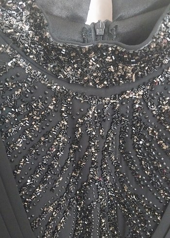 Uzun Kollu Siyah Nakışlı Pilili Abiye Elbise - Görsel 6