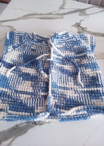  Beden Mavi Gri Batik Desenli Bebek yeleği