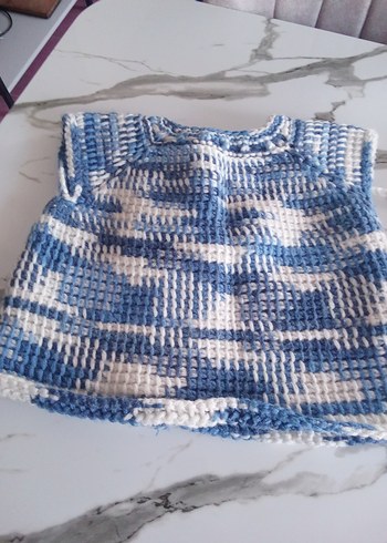 Mavi Gri Batik Desenli Bebek yeleği