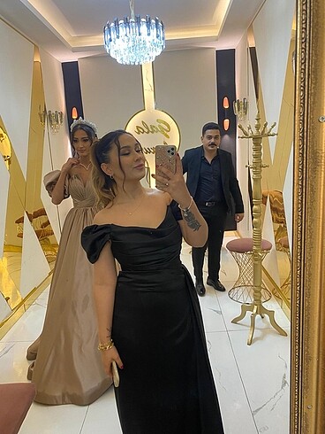 Siyah Saten abiye elbise - Görsel 3