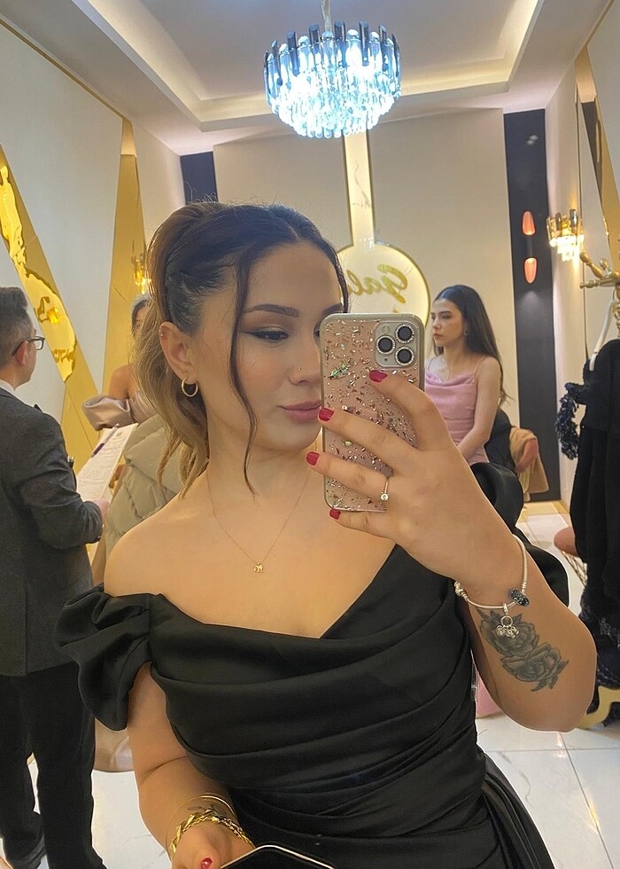 Siyah Saten abiye elbise - Görsel 2