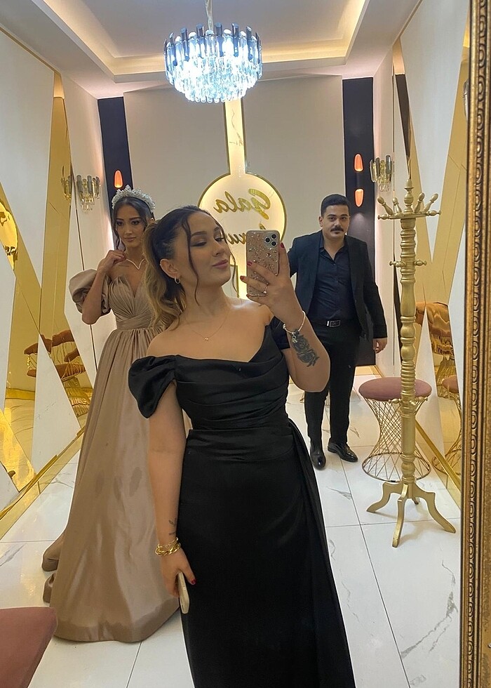 Siyah Saten abiye elbise - Görsel 3