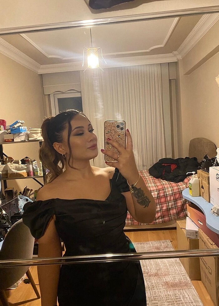 Siyah Saten abiye elbise - Görsel 4