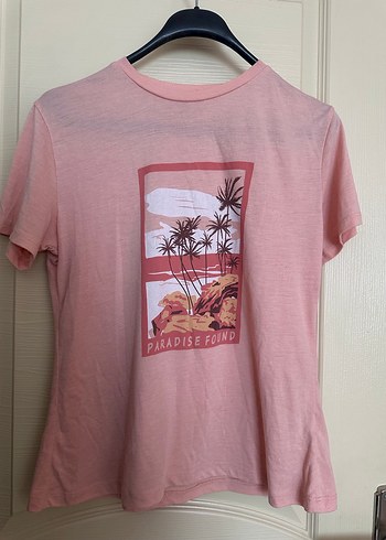 Pembe Baskılı Kısa Kollu Pamuk Tişört