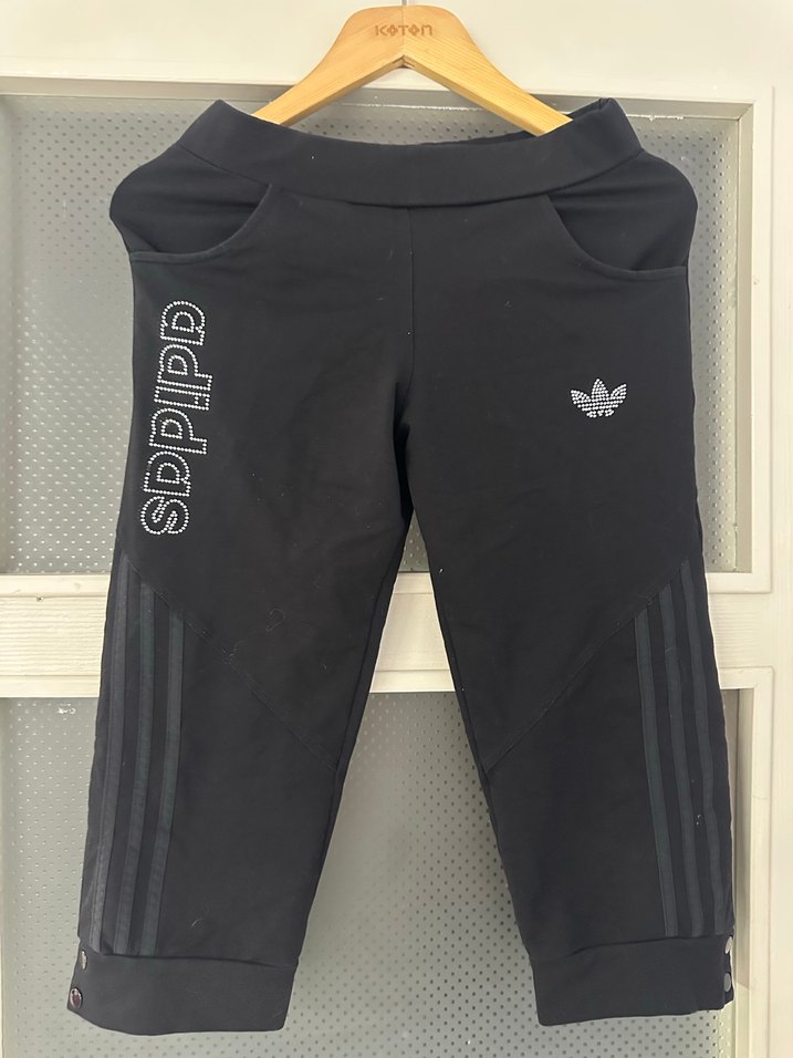 Siyah Adidas  Kadın Eşofman Altı kapri - Görsel 3