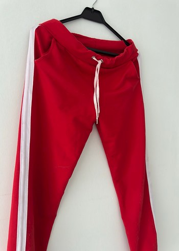 Kırmızı Çizgili Rahat Kadın Eşofman Altı - Görsel 3