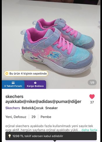 28 Beden Çok Renkli Kız Çocuk Skechers Sneakers