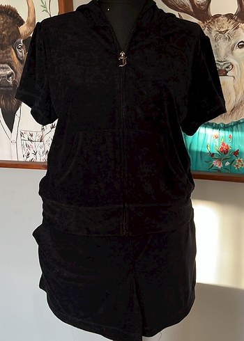 Juicy Couture Kısa Kollu Siyah Gotik Mini Kadın Şort takım - Görsel 2