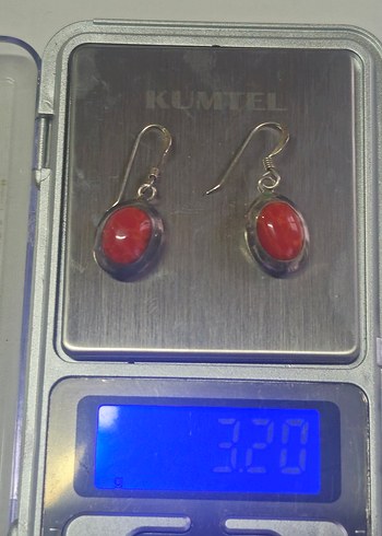 Ön kısmı Mercan arka kısmı sedef taşlı gümüş küpe - Görsel 2