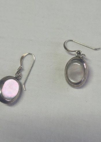 Ön kısmı Mercan arka kısmı sedef taşlı gümüş küpe - Görsel 3