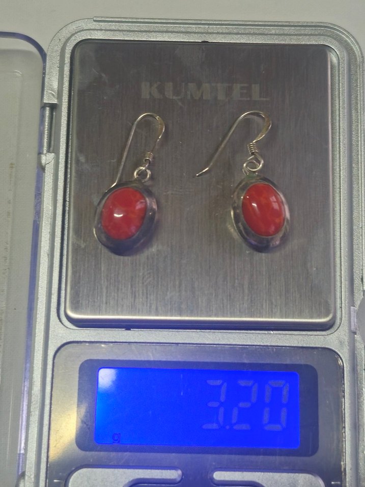 Ön kısmı Mercan arka kısmı sedef taşlı gümüş küpe - Görsel 2