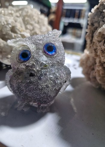 Pembe Renkli doğaltaş Baykuş Figürü - Görsel 7