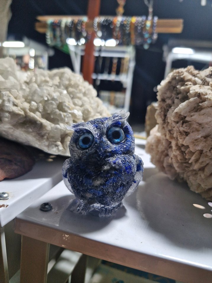 Pembe Renkli doğaltaş Baykuş Figürü - Görsel 4