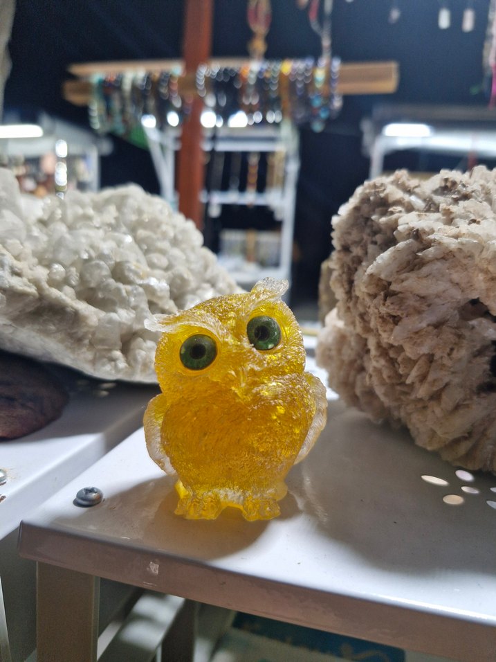 Pembe Renkli doğaltaş Baykuş Figürü - Görsel 2