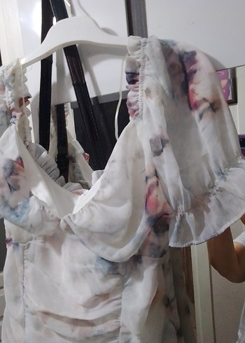 H&M Beyaz Drapeli Midi Straplez Elbise
