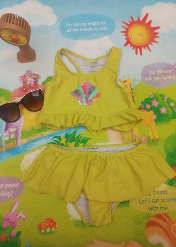 Sarı Kız Çocuk Etekli Bikini Takımı
