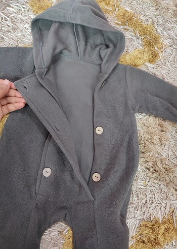 Gri Bebek Polar Tulumu Kapüşonlu - Görsel 2