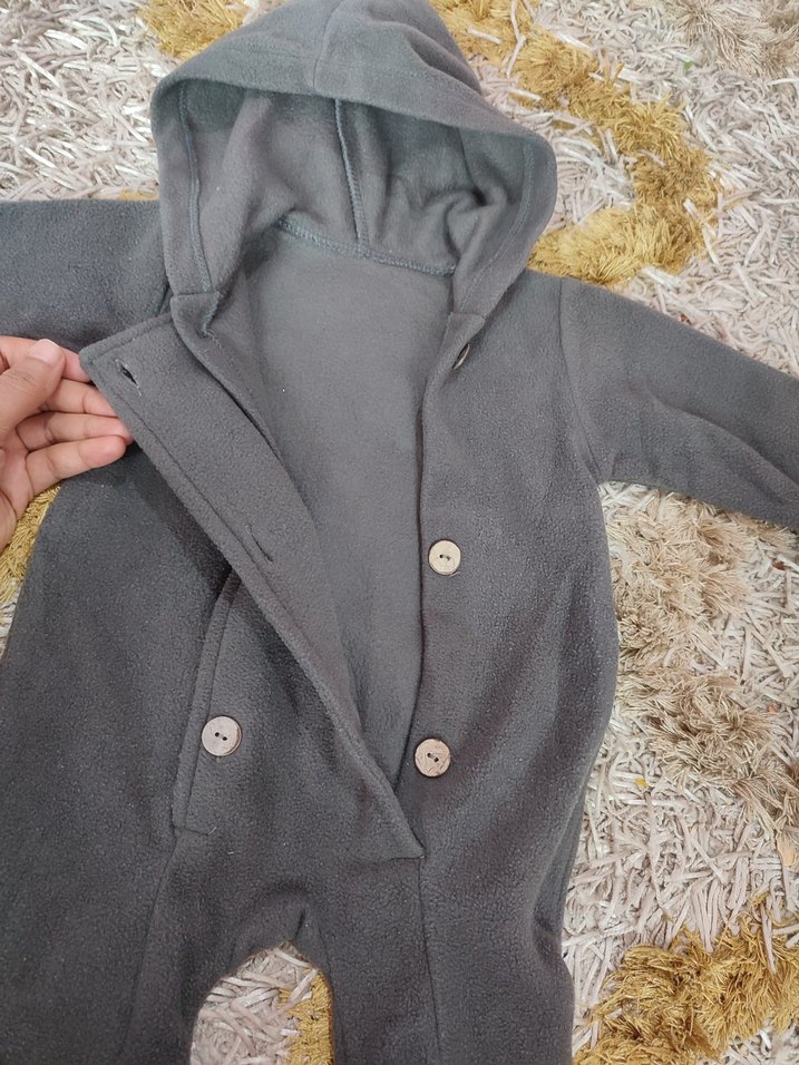 Gri Bebek Polar Tulumu Kapüşonlu - Görsel 2