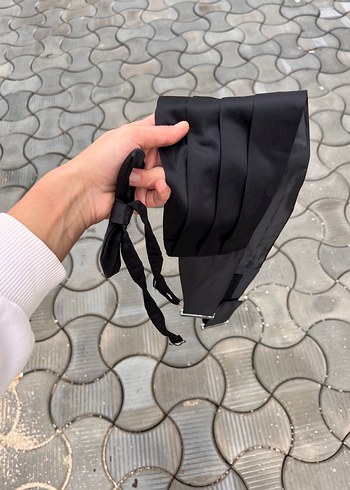 Siyah Düz Erkek Papyon ve Kuşak - Görsel 2