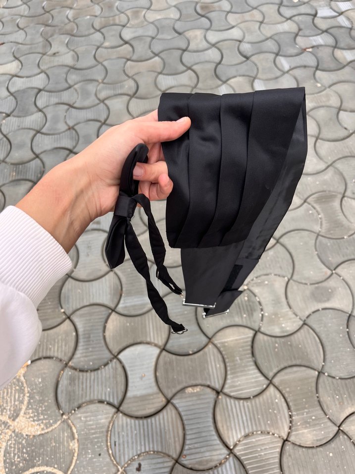 Siyah Düz Erkek Papyon ve Kuşak - Görsel 2