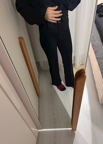 Siyah İspanyol paça pantolon - Görsel 2