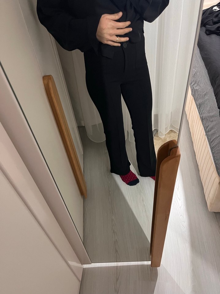 Siyah İspanyol paça pantolon - Görsel 2