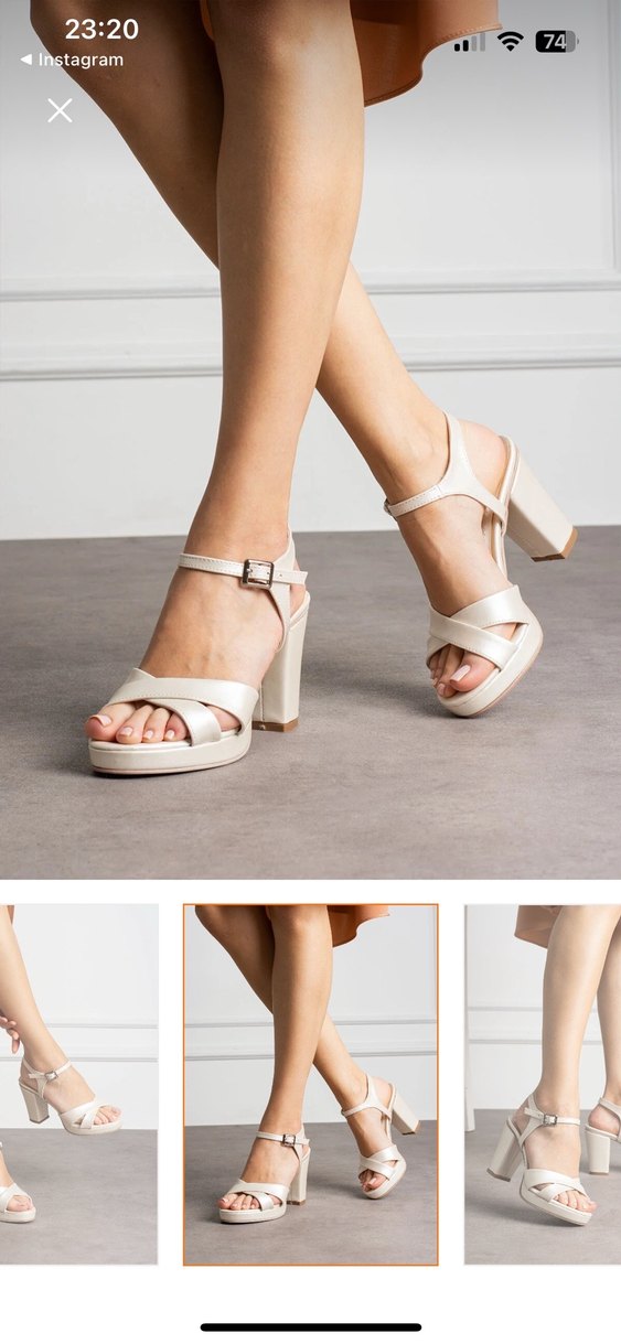 Beyaz Tokalı Kadın Topuklu Sandalet - Görsel 2