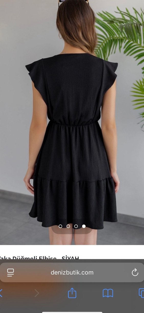 Siyah V Yaka Kısa Kollu Mini Elbise - Görsel 2