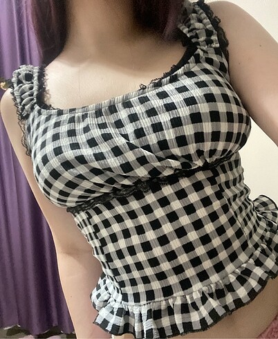 m Beden Kareli askılı crop