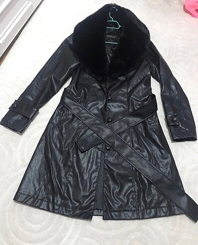 Uzun deri trençkot kaban - Görsel 2