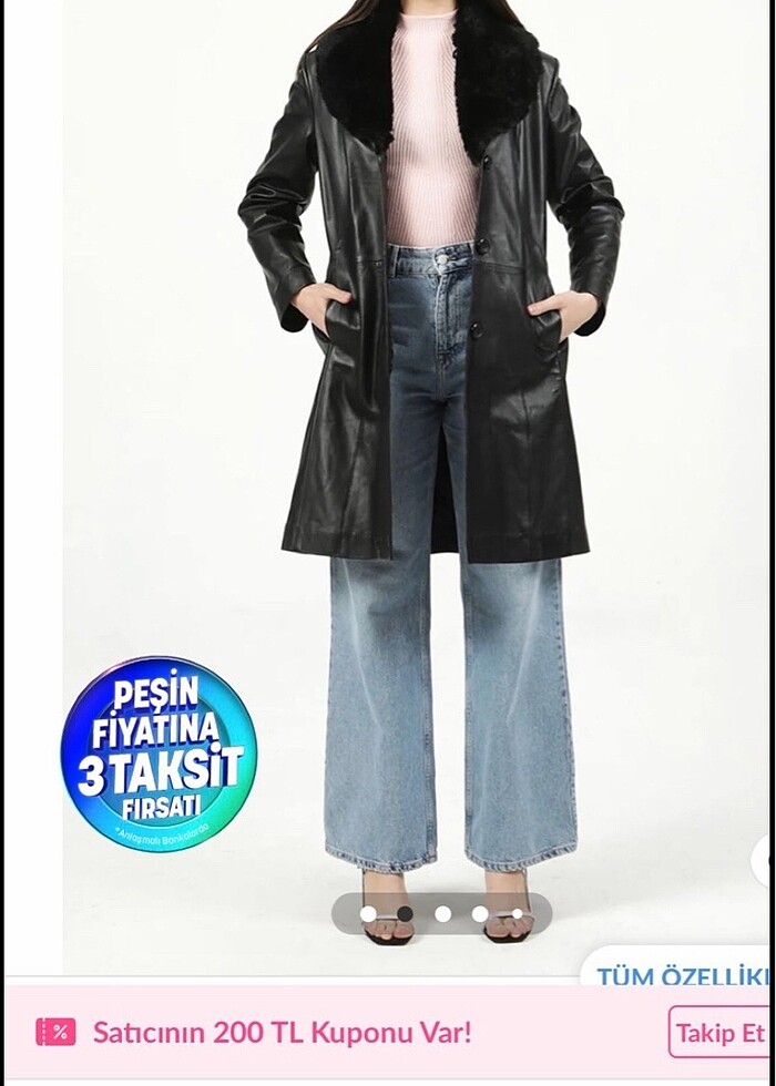 Uzun deri trençkot kaban - Görsel 4