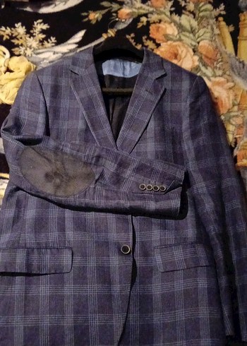 Lacivert Kare Desenli Erkek Takım Elbise Ceketi - Görsel 3