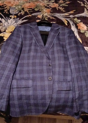 Lacivert Kare Desenli Erkek Takım Elbise Ceketi - Görsel 2