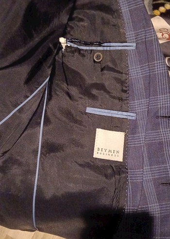 Lacivert Kare Desenli Erkek Takım Elbise Ceketi - Görsel 4