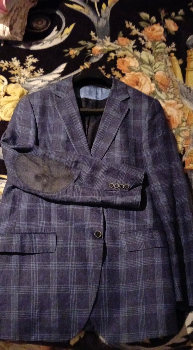 Lacivert Kare Desenli Erkek Takım Elbise Ceketi - Görsel 3