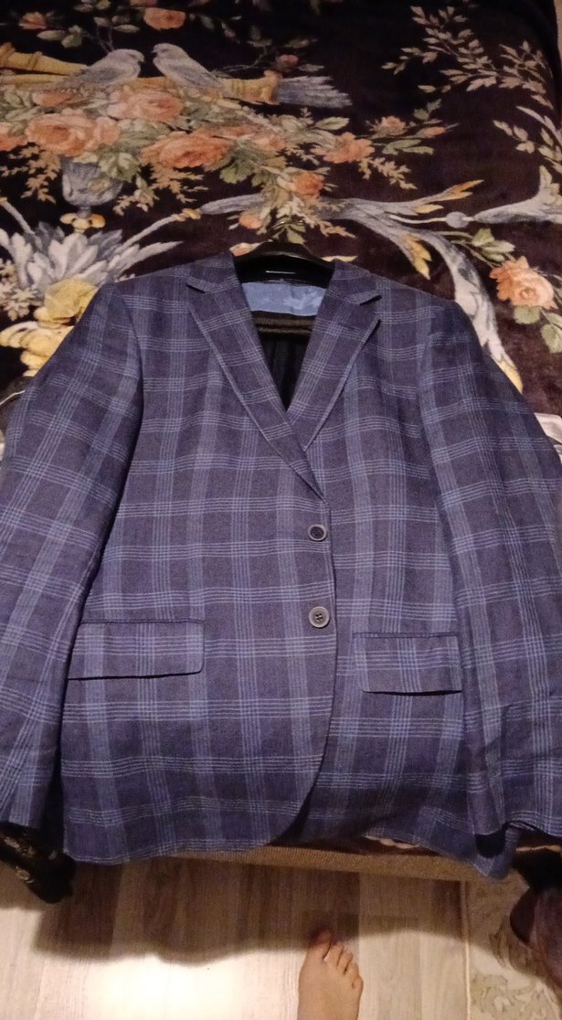 Lacivert Kare Desenli Erkek Takım Elbise Ceketi - Görsel 2