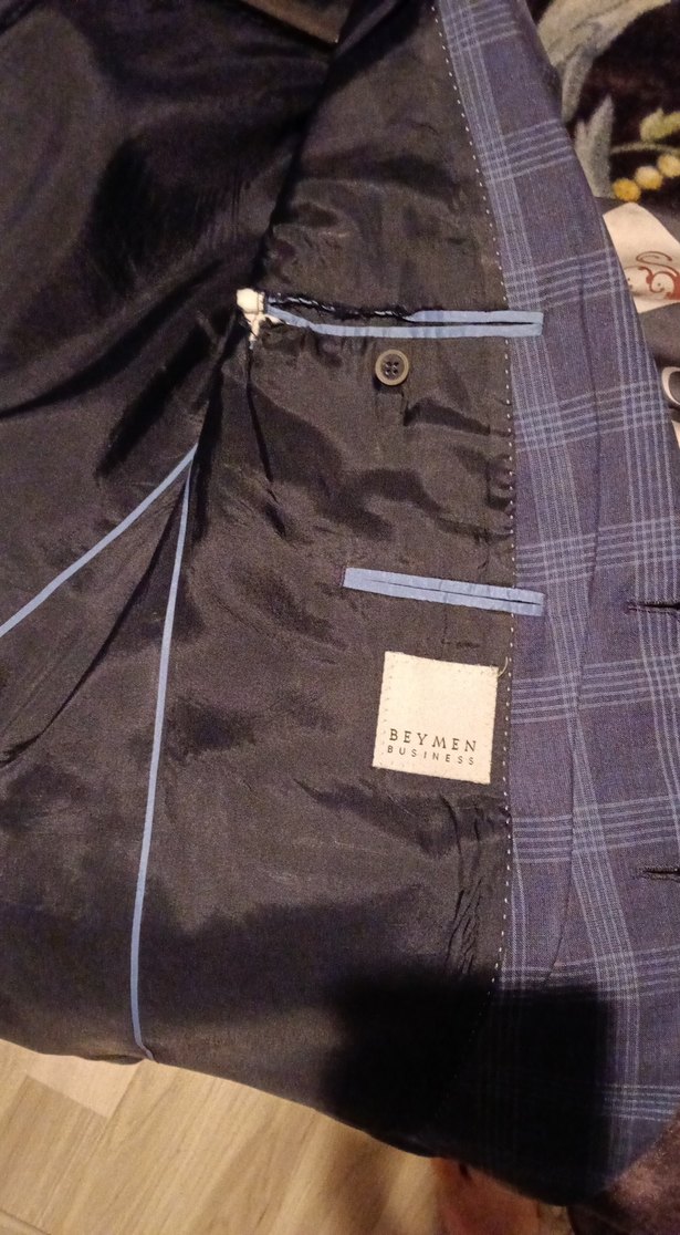 Lacivert Kare Desenli Erkek Takım Elbise Ceketi - Görsel 4