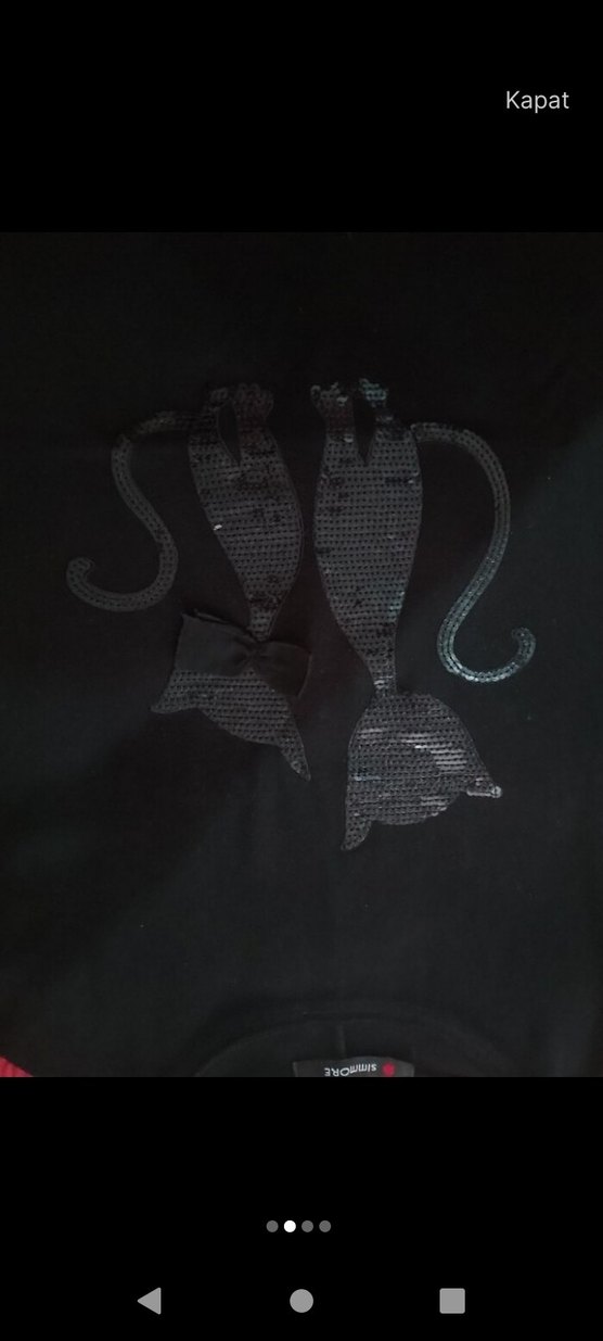 Siyah Örgü Kedi Desenli Tişört - Görsel 2