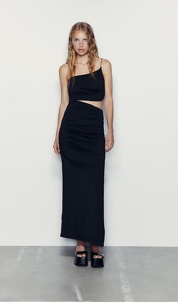 Zara cut out detaylı asimetrik elbise
