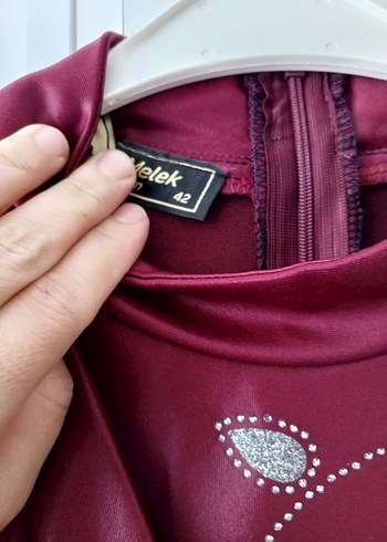 Ahsen Bordo Nakışlı Uzun Kollu Kadın Abiye Elbise