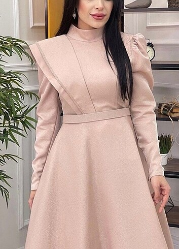 Boncuk detaylı prenses model puane abiye elbise