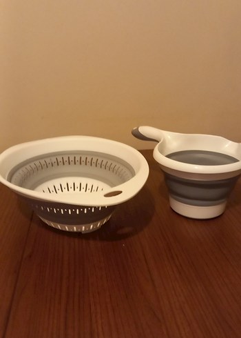 Katlanabilir Beyaz ve Gri Plastik Süzgeç Seti - Görsel 4