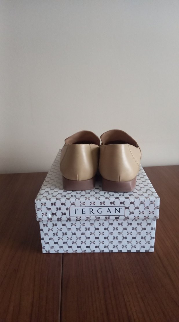 Tergan bej Kadın Deri Tokalı Blok Topuklu Babet - Görsel 3