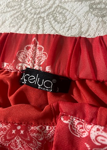 Kırmızı Dökümlü Maternity Midi Etek - Görsel 3