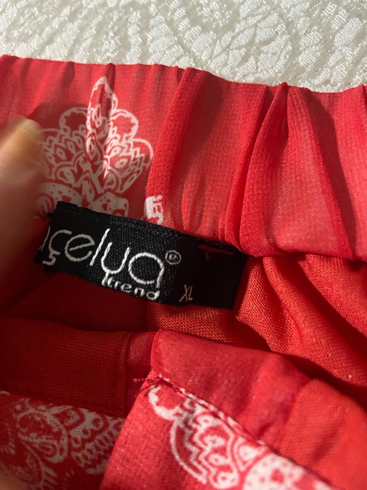 Kırmızı Dökümlü Maternity Midi Etek - Görsel 2