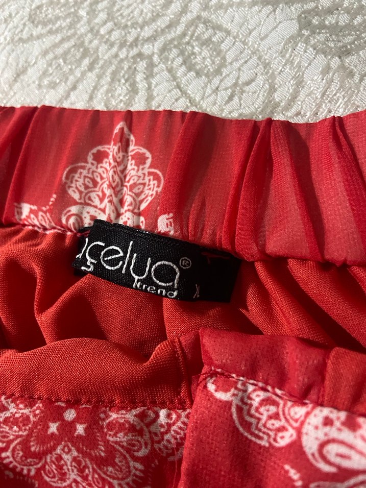 Kırmızı Dökümlü Maternity Midi Etek - Görsel 3